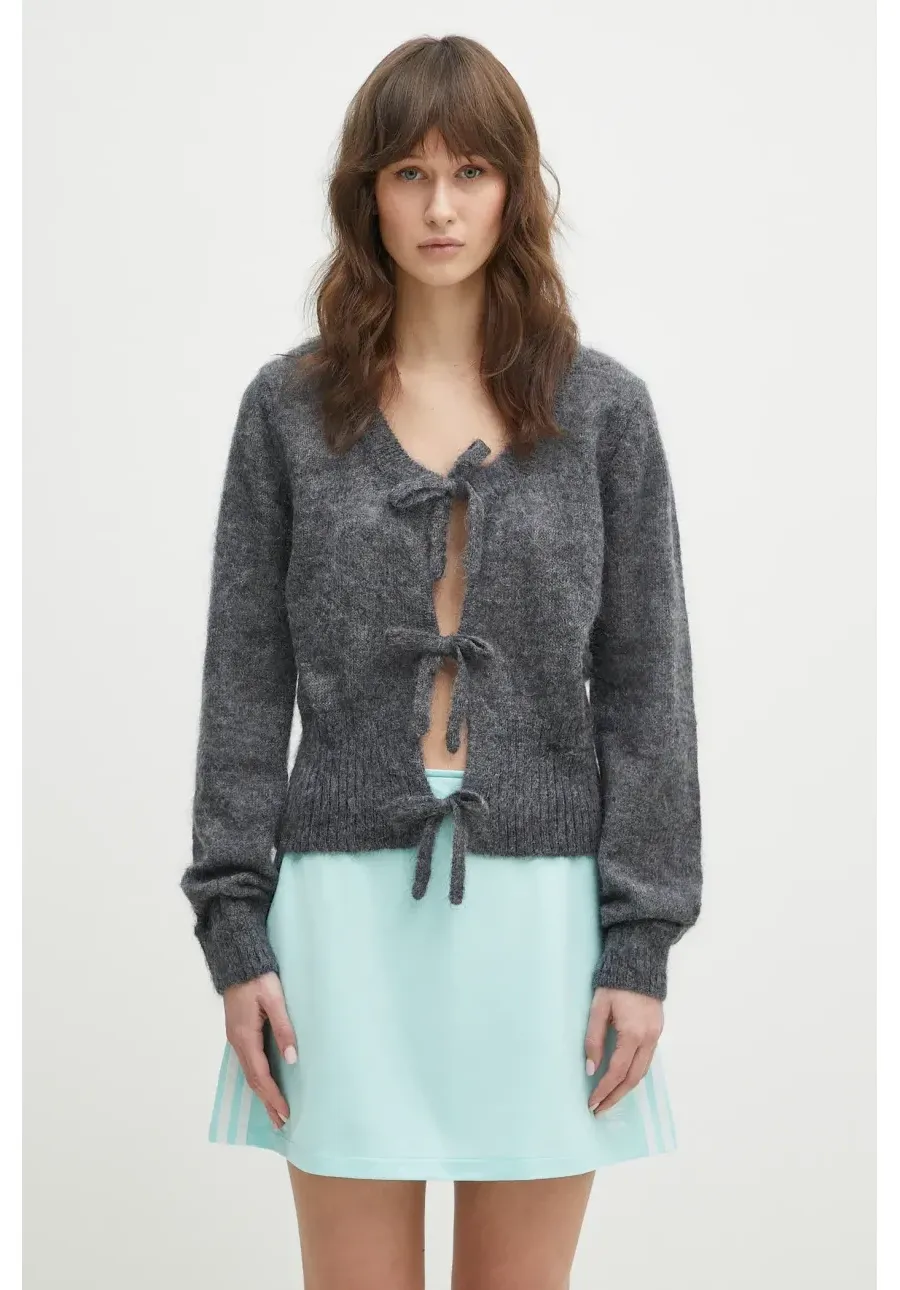 obrazek 1 GANNI kardigan wełniany Light Mohair Tie String Cardigan damski kolor szary lekki K2411
