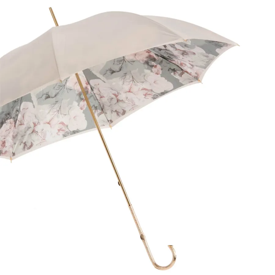 obrazek 7 Elitarny parasol damski w kolorze kości słoniowej zdobiony subtelnym motywem kwiatowym - Pasotti