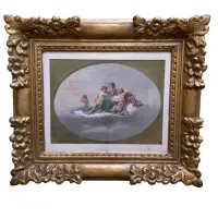 Picture Allegory of Ecstasy with Cherubim, 19th-century Italian tempera and watercolor painting