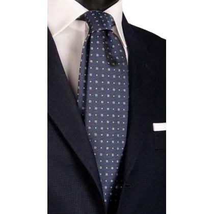 Zdjęcie Granatowy jedwabny krawat z białymi wzorami