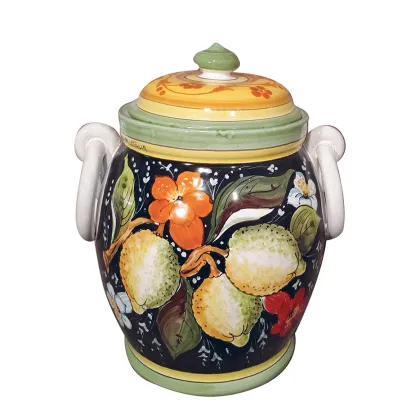 Picture Italian ceramic vase decorated with fruit and flower motifs
