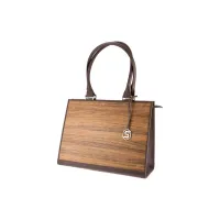 Zdjęcie Wyjątkowa damska torebka z naturalnej brązowej skóry bydlęcej i naturalnego drewna Amazaque