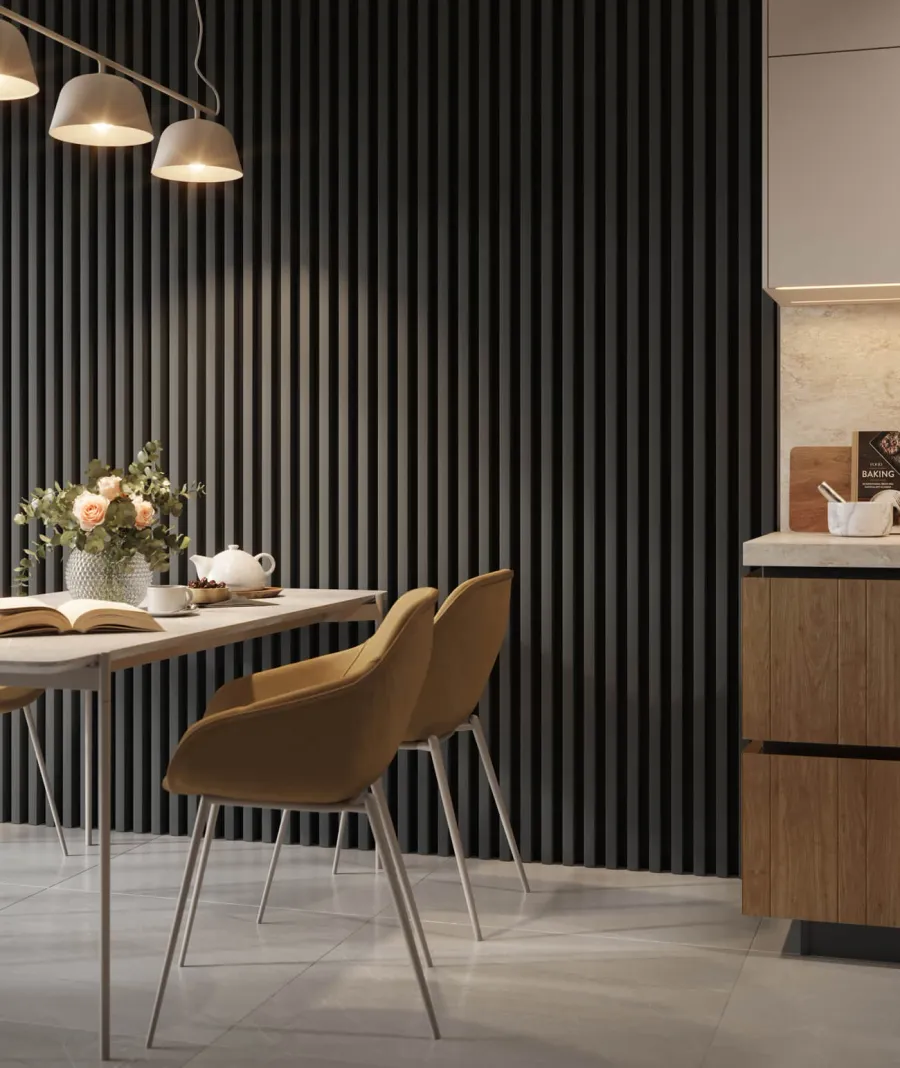 obrazek 1 275x30x4,6 cm LD (5 lameli grafit) panel akustyczny na płycie MDF 6 mm - dekoracja ścienna 3D