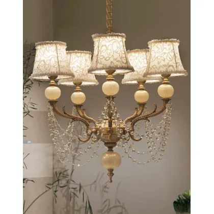 Zdjęcie Żyrandol z pięcioma światłami z odlewanego mosiądzu z elementami ze szkła Murano i kryształami Asfour - Il Paralume Marina