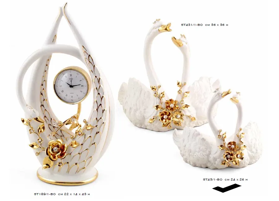 picture 1 Prestigious ornament - ceramic swans with gold - Bruno Costenaro