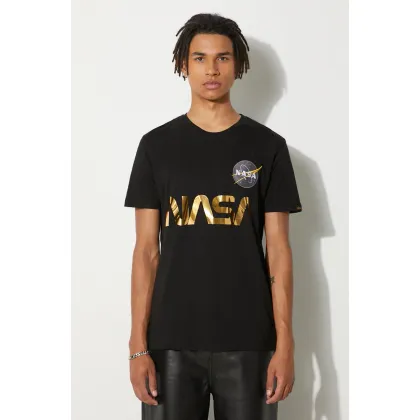 Zdjęcie Alpha Industries t-shirt bawełniany NASA Reflective T kolor czarny z nadrukiem 178501.365