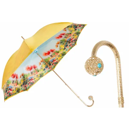 Zdjęcie Ekskluzywny żółty parasol damski zdobiony kwiatowym motywem - Pasotti