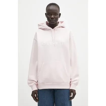 Zdjęcie Carhartt WIP bluza Hooded Carhartt Sweatshirt damska kolor różowy z kapturem z aplikacją I033648
