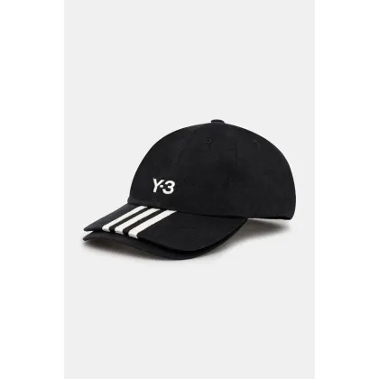 Zdjęcie Y-3 czapka z daszkiem bawełniana Stripes Double Brim Cap kolor czarny z aplikacją JN7183