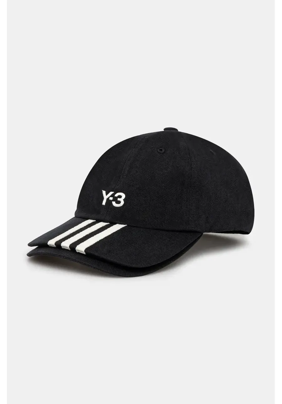 obrazek 1 Y-3 czapka z daszkiem bawełniana Stripes Double Brim Cap kolor czarny z aplikacją JN7183