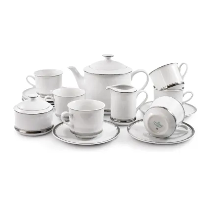 Zdjęcie Piękny 15-elementowy zestaw do herbaty z porcelany z platynowym zdobieniem w stylu nowoczesnym – Leander