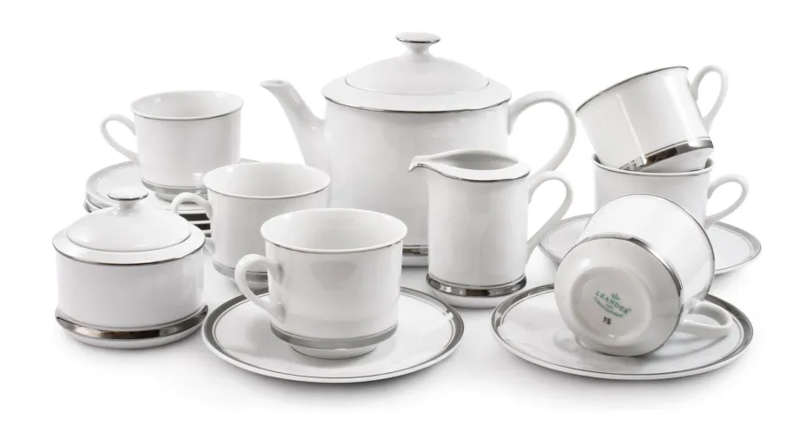 obrazek 1 Piękny 15-elementowy zestaw do herbaty z porcelany z platynowym zdobieniem w stylu nowoczesnym – Leander