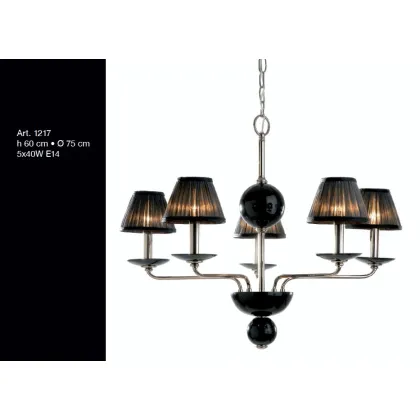 Zdjęcie Piękny żyrandol z elementami z czarnego szkła Murano i stożkowymi kloszami - Il Paralume Marina