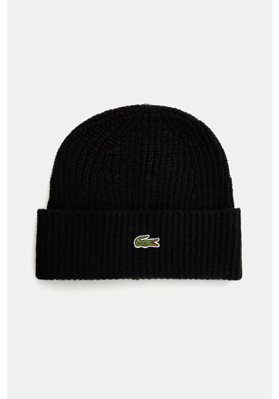 obrazek 1 Lacoste czapka wełniana kolor czarny z cienkiej dzianiny wełniana
