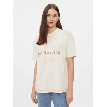 Zdjęcie Calvin Klein Jeans T-Shirt Hero Monologo J20J222974 Écru Boyfriend Fit