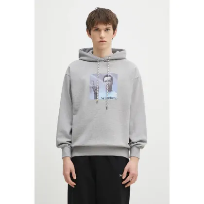 Zdjęcie No Problemo bluza bawełniana I ll Be Back Hoodie męska kolor szary z kapturem z nadrukiem NP20015.02