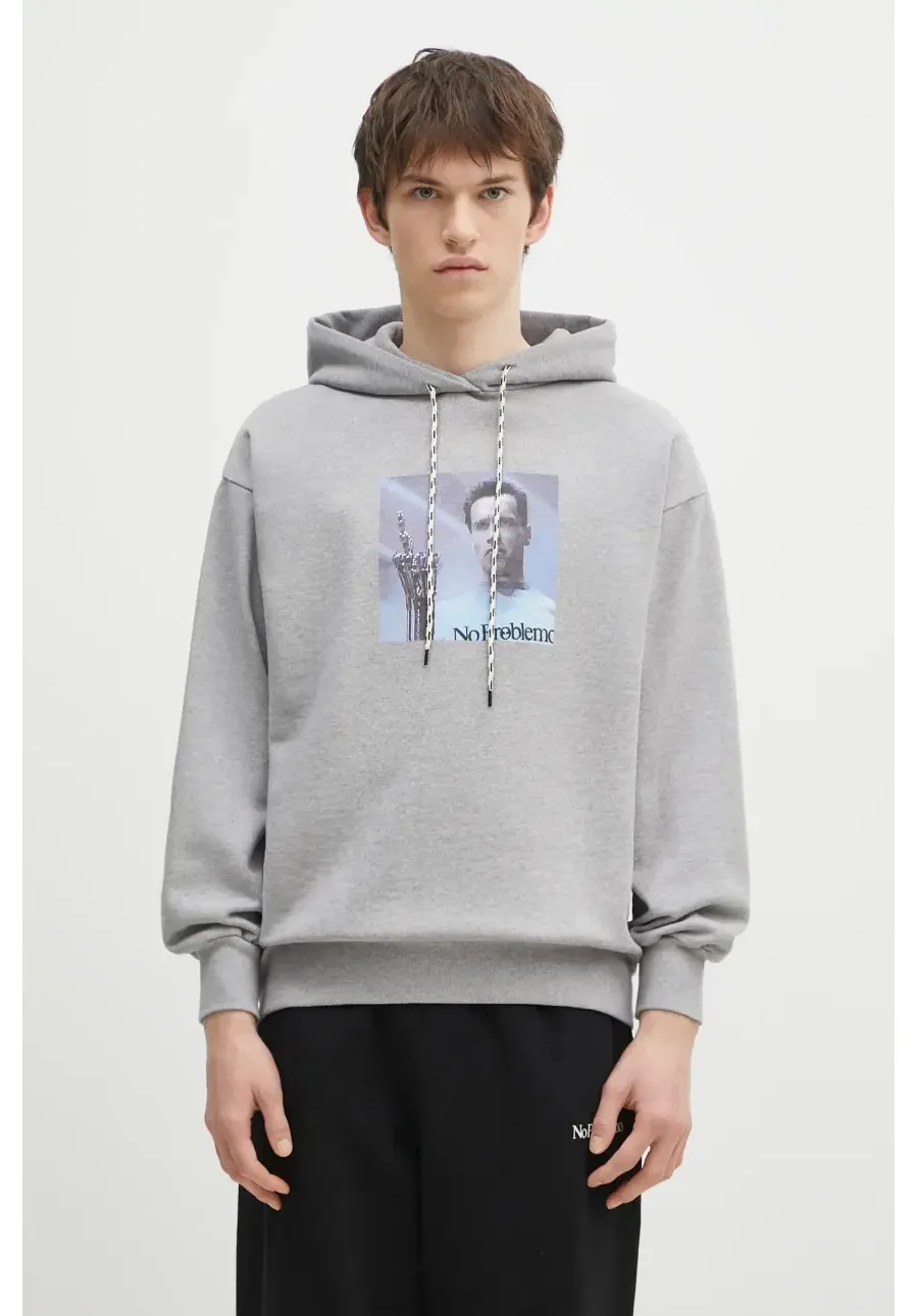 obrazek 1 No Problemo bluza bawełniana I ll Be Back Hoodie męska kolor szary z kapturem z nadrukiem NP20015.02
