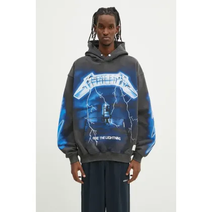 Zdjęcie Represent bluza bawełniana Metallica Ride The Lightning Hoodie męska kolor szary z kapturem z nadrukiem MLM4372.020