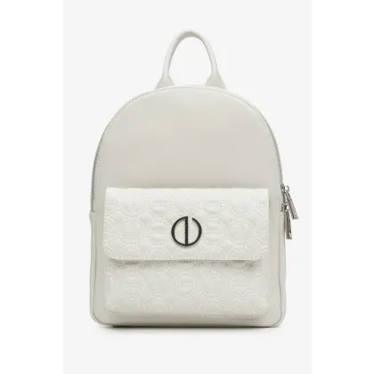 Zdjęcie Estro: Jasnoszary skórzany plecak damski z długimi regulowanymi ramionami