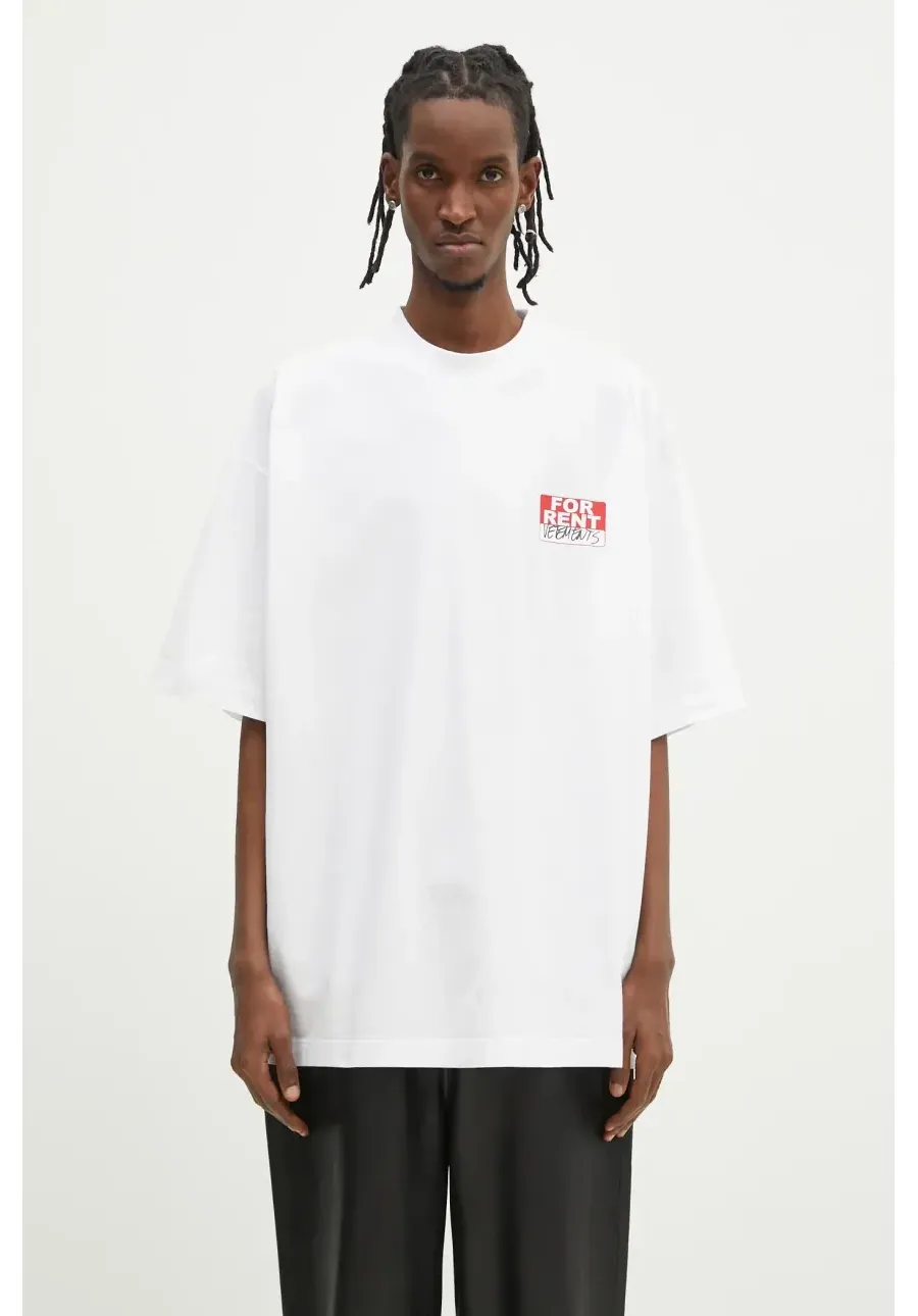 obrazek 1 VETEMENTS t-shirt bawełniany For Rent Oversized kolor biały z nadrukiem UA66TR745W