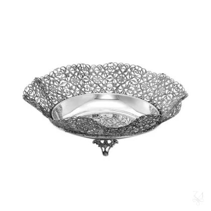 Picture Beautiful, stylish round silver Wavy basket with an openwork form - Zaramella Argenti
