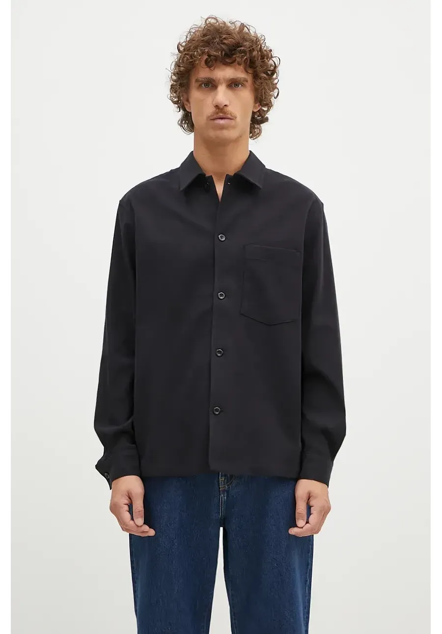 obrazek 1 Norse Projects koszula z domieszką wełny Carsten Cotton Wool LS Shirt kolor czarny regular z kołnierzykiem klasycznym N40.0806.9999