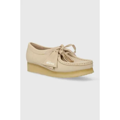 Zdjęcie Clarks Originals półbuty skórzane Wallabee damskie kolor beżowy na płaskim obcasie 26175773