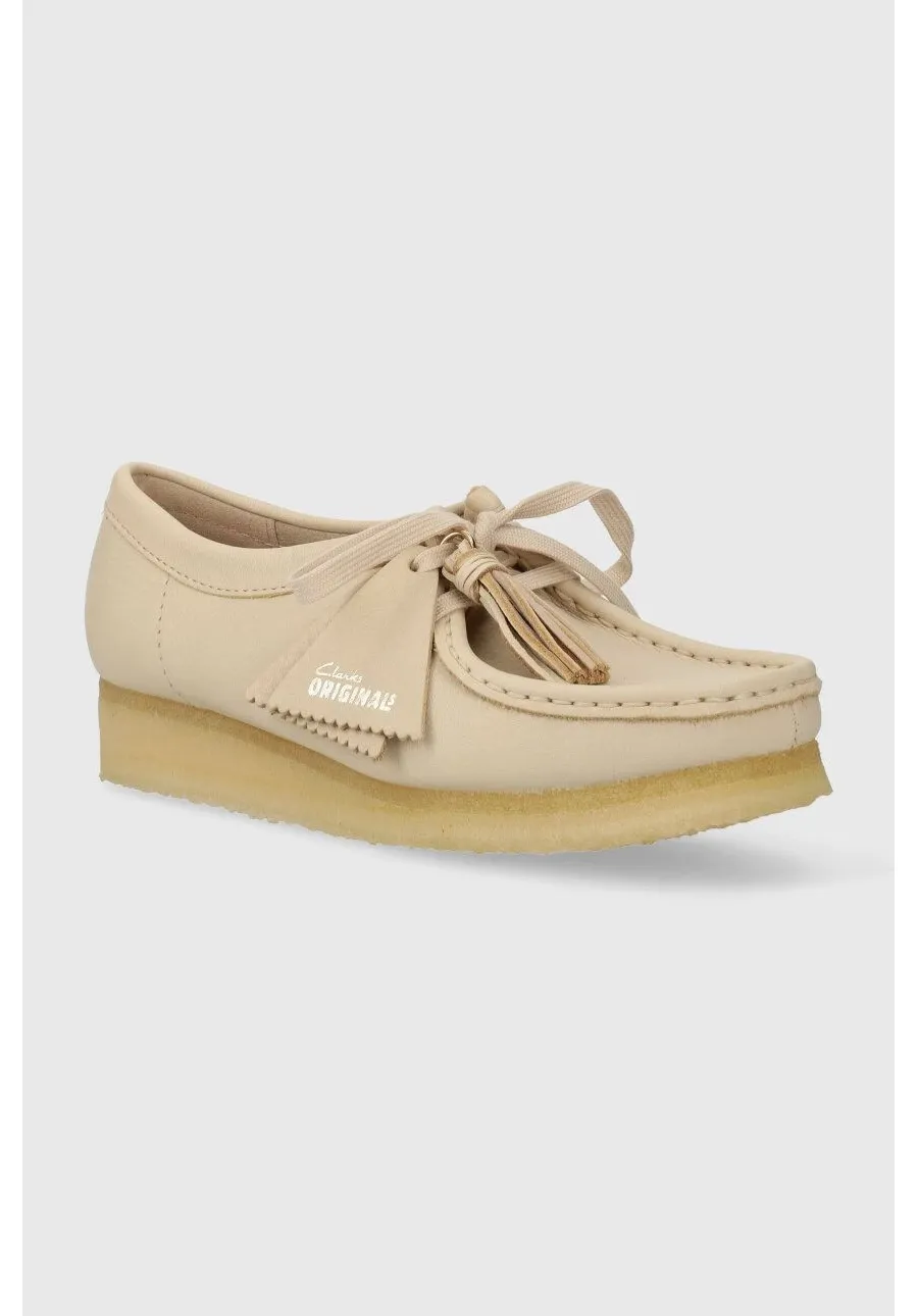 obrazek 1 Clarks Originals półbuty skórzane Wallabee damskie kolor beżowy na płaskim obcasie 26175773
