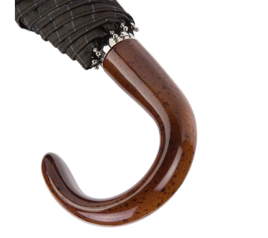 obrazek 4 Stylowy ciemnobrązowy parasol męski w pionowe paski z plastikową rączką – Pasotti