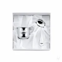 Zdjęcie Komplet ze srebra – kubek i wygięta łyżeczka dla niemowląt – Zaramella Argenti