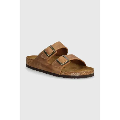 Zdjęcie Birkenstock klapki skórzane Arizona męskie kolor brązowy 1028272