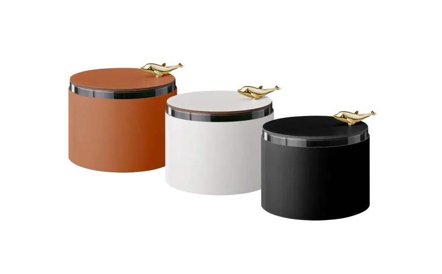 obrazek 2 Ekskluzywne białe skórzane pudełko Ø15xH10 cm ozdobione małym delfinem