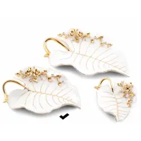 Picture Exclusive decoration - ceramic leaf with golden flowers - Bruno Costenaro