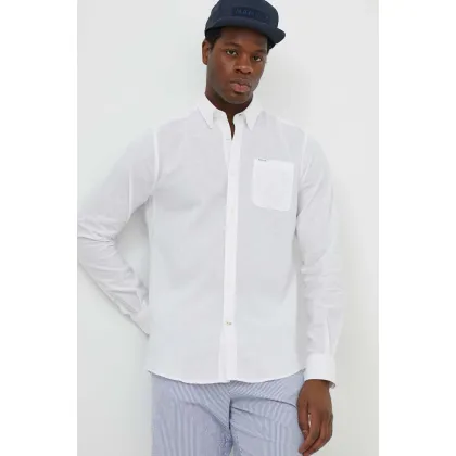 Zdjęcie Barbour koszula lniana kolor biały slim z kołnierzykiem button-down MSH5090