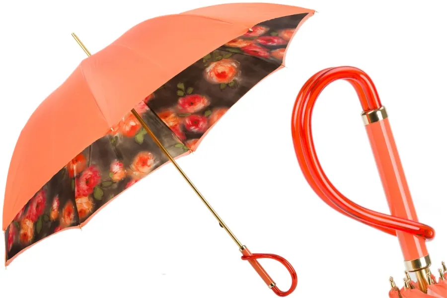 obrazek 1 Oryginalny pomarańczowy parasol damski zdobiony motywem kwiatów – Pasotti