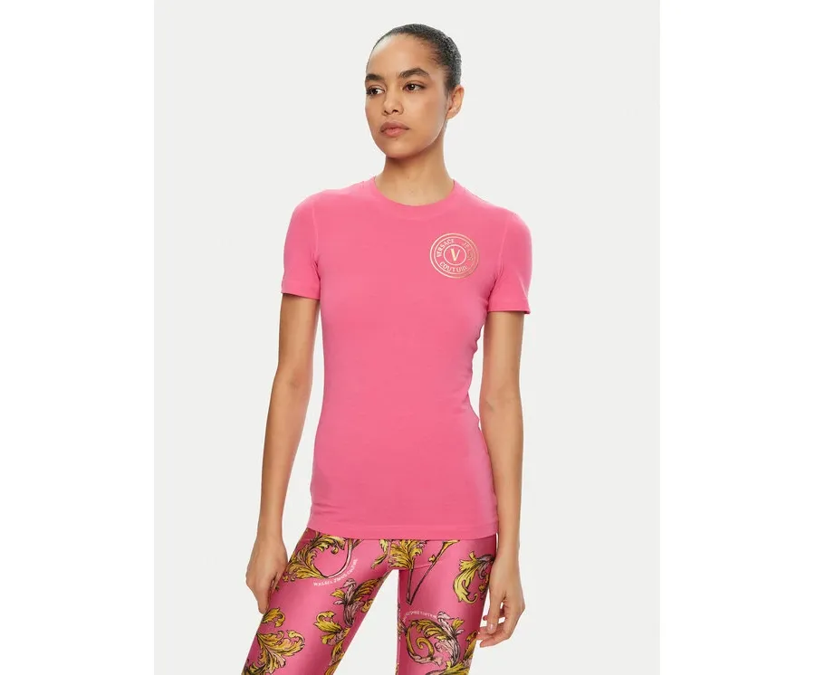 obrazek 1 Versace Jeans Couture T-Shirt 78HAHT00 Różowy Regular Fit