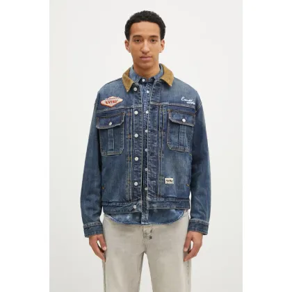 Zdjęcie Evisu kurtka jeansowa Printed & Emb męska kolor granatowy przejściowa oversize 2EAHTM4DJ8001