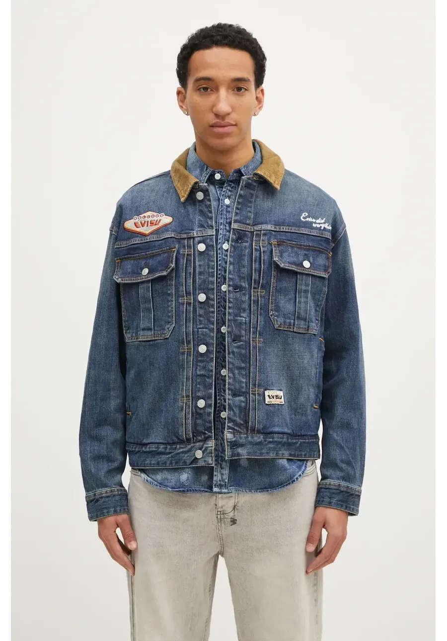 obrazek 1 Evisu kurtka jeansowa Printed & Emb męska kolor granatowy przejściowa oversize 2EAHTM4DJ8001