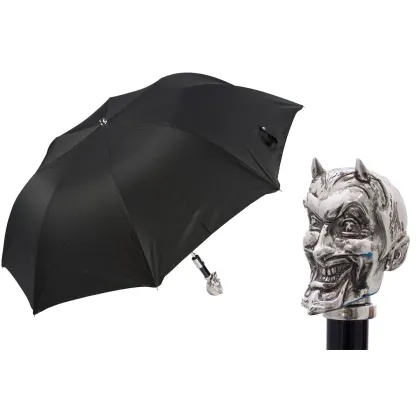 Picture A unique black men's umbrella with a handle in the shape of Lucifer - Pasotti
