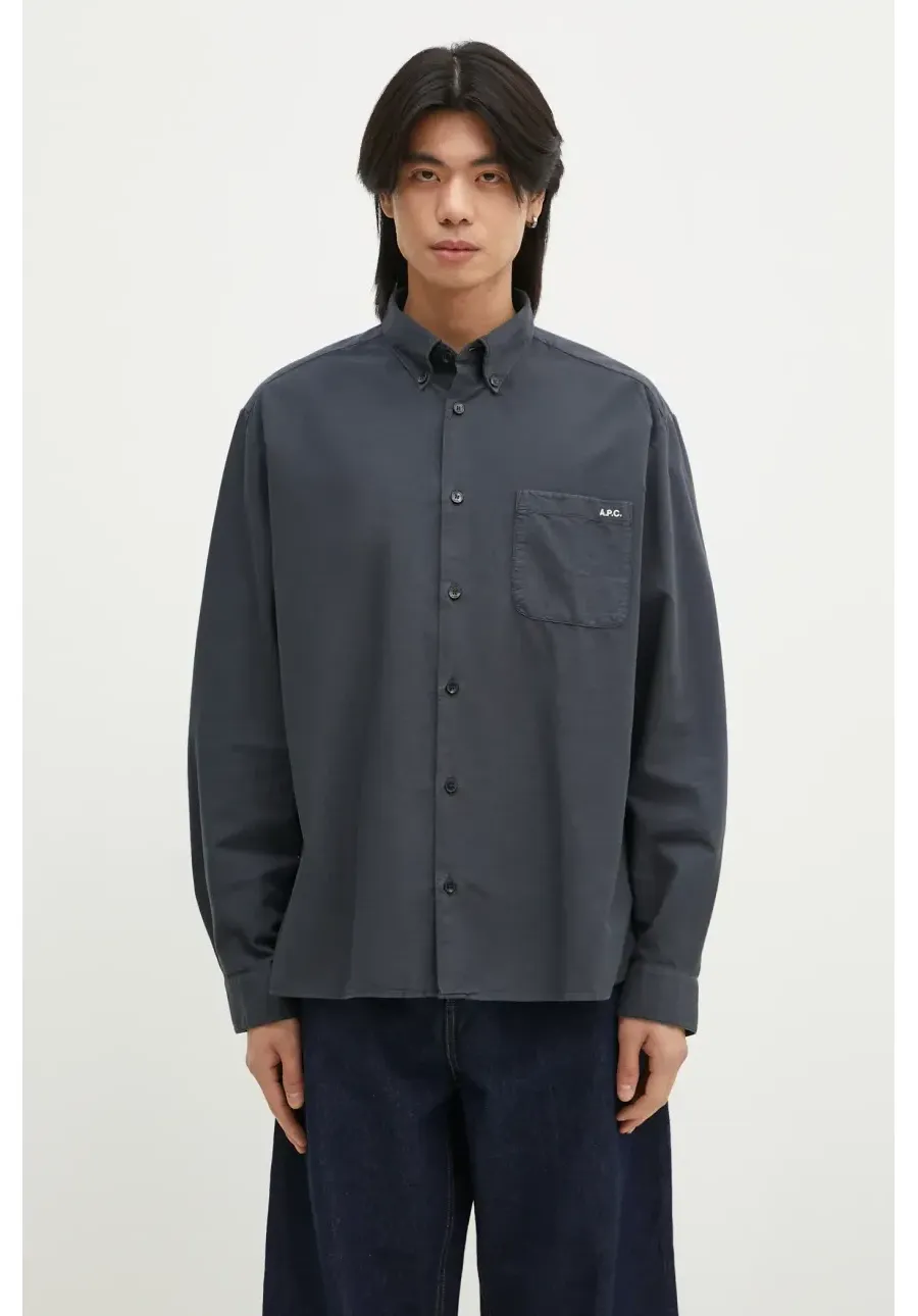 obrazek 1 A.P.C. koszula bawełniana Chemise Mateo Logo męska kolor niebieski relaxed z kołnierzykiem button-down COHAH-H12599