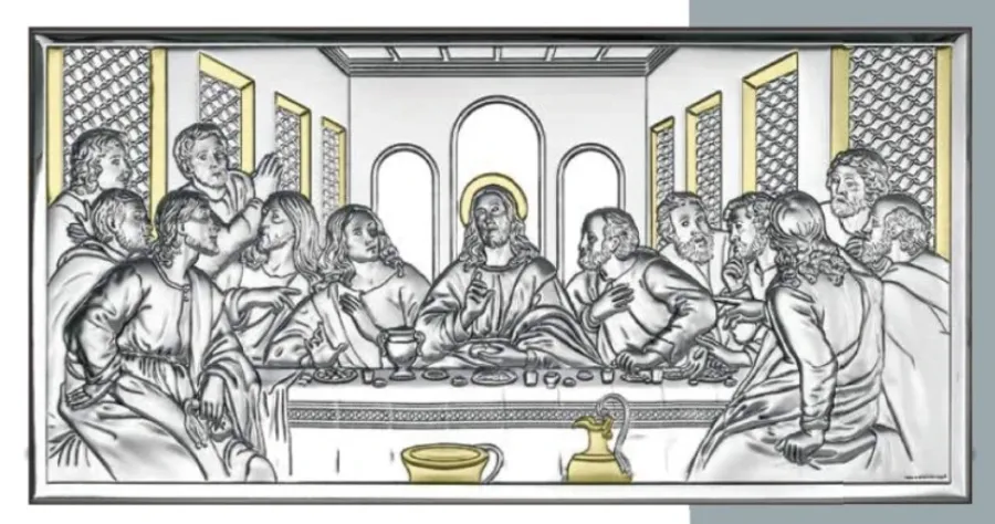 obrazek 1 Unikalny srebrny obraz na płycie Ostatnia Wieczerza 12х6 cm