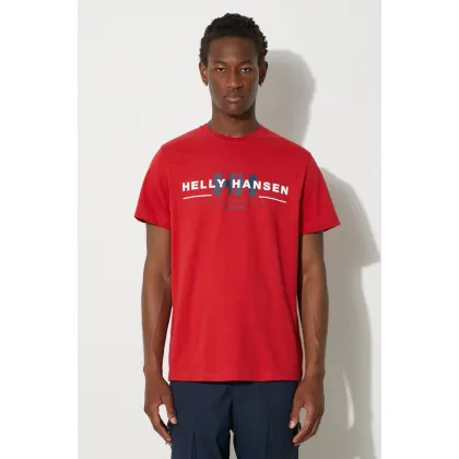 Zdjęcie Helly Hansen t-shirt bawełniany kolor czerwony wzorzysty