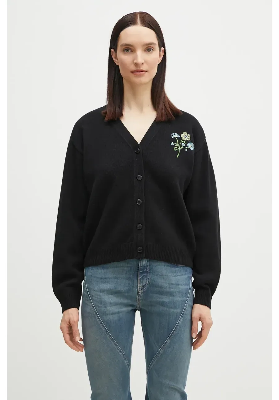 obrazek 1 Kenzo kardigan wełniany Jungle Flower damski kolor czarny ciepły FF52CA4993CN.99J