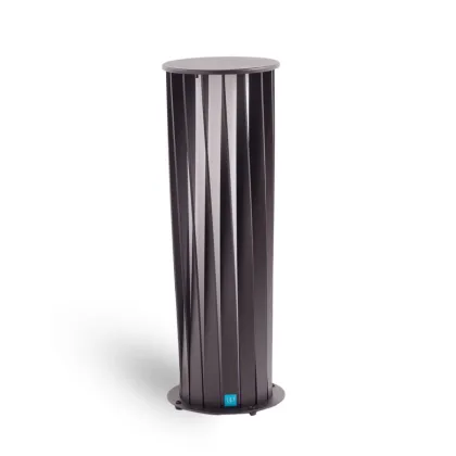 Zdjęcie Aluminiowa brązowa lampa stojąca Aton ze skręconymi listwami do ogrodu lub na taras