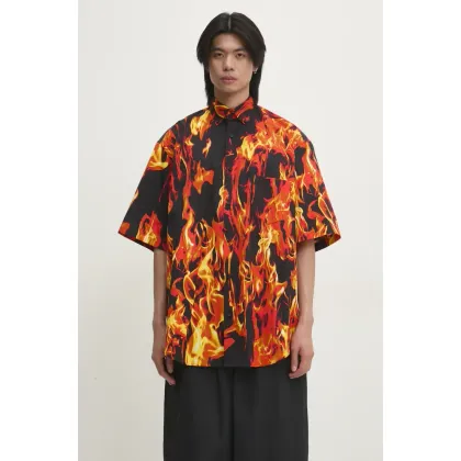 Zdjęcie VETEMENTS koszula bawełniana Fire Shortsleeve męska kolor czarny relaxed z kołnierzykiem button-down UA66SH430X