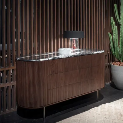 Zdjęcie Oryginalny, Stylowy Dębowy Kredens z Włoch do Salonu z Marmurowym Topem - Bamax