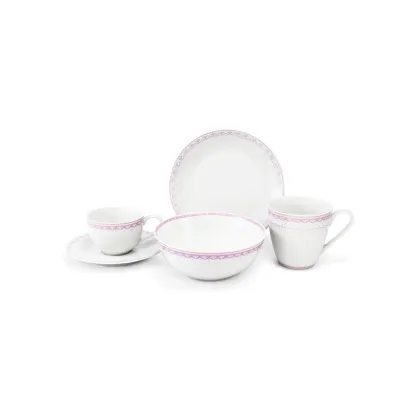 Zdjęcie Piękny 5-elementowy komplet śniadaniowy z porcelany w kolorze różowym z kolekcji HyggeLine – wariant 2 – Leander