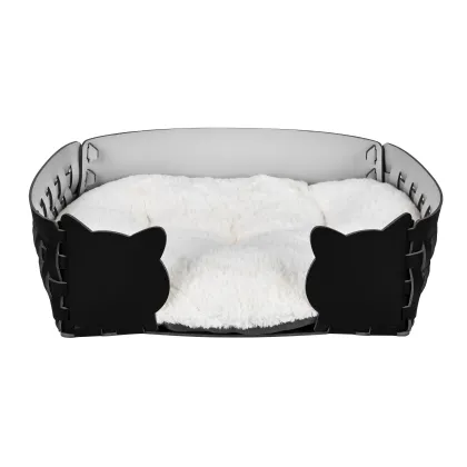 Zdjęcie Stylowe czarne legowisko dla kota 45x30xH15 cm wykonane z naturalnej skóry