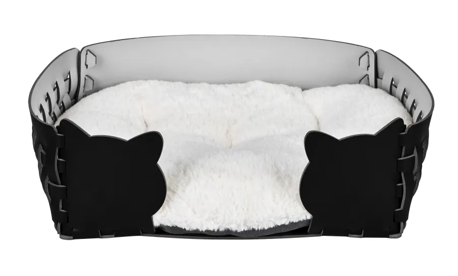 obrazek 1 Stylowe czarne legowisko dla kota 45x30xH15 cm wykonane z naturalnej skóry