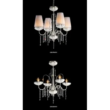 Zdjęcie Szykowna lampa wisząca z czterema abażurami i zawieszkami z kryształków